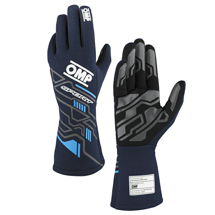 2024NEWモデル！OMP SPORT GLOVE ブラック×ネイビーブルー MY2024 レーシンググローブ FIA8856-2018公認 (IB0-0777-A01-244)