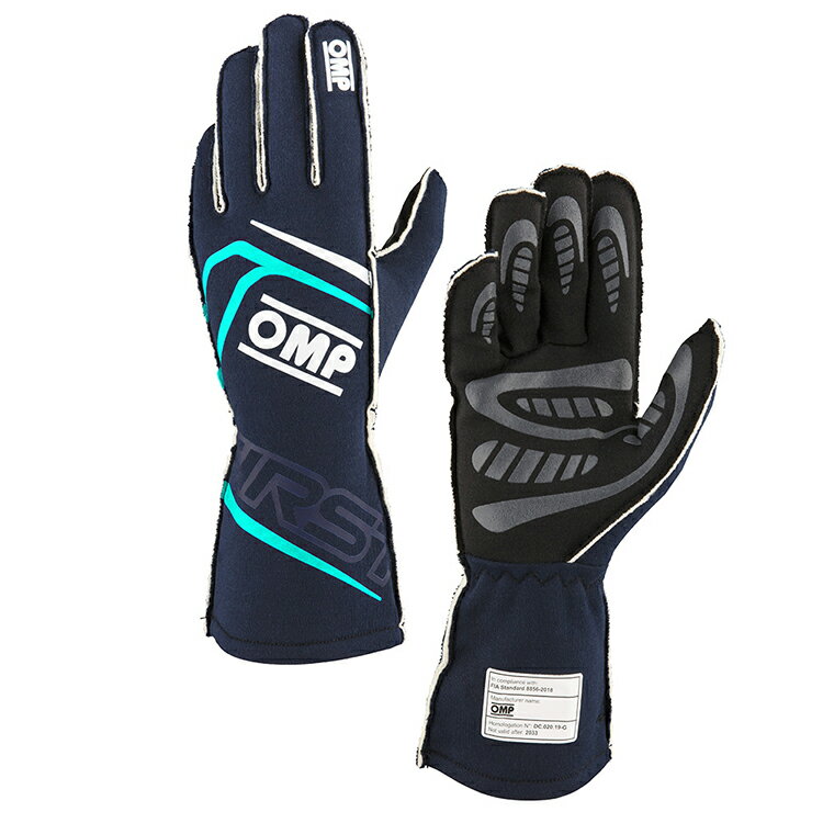 2024NEWモデル！ OMP FIRST GLOVE ネイビー×ティファニー MY2024 レーシンググローブ FIA公認8856-2018 (IB0-0776-A01-248)