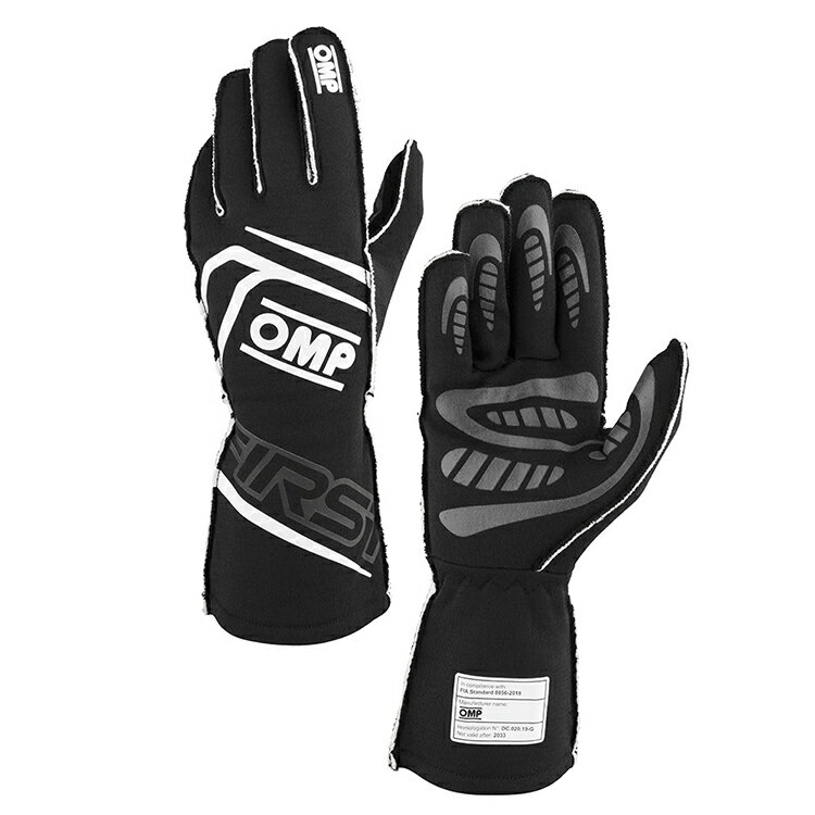 2024NEWモデル！ OMP FIRST GLOVE ブラック×ホワイト MY2024 レーシンググローブ FIA公認8856-2018 (IB0-0776-A01-071)