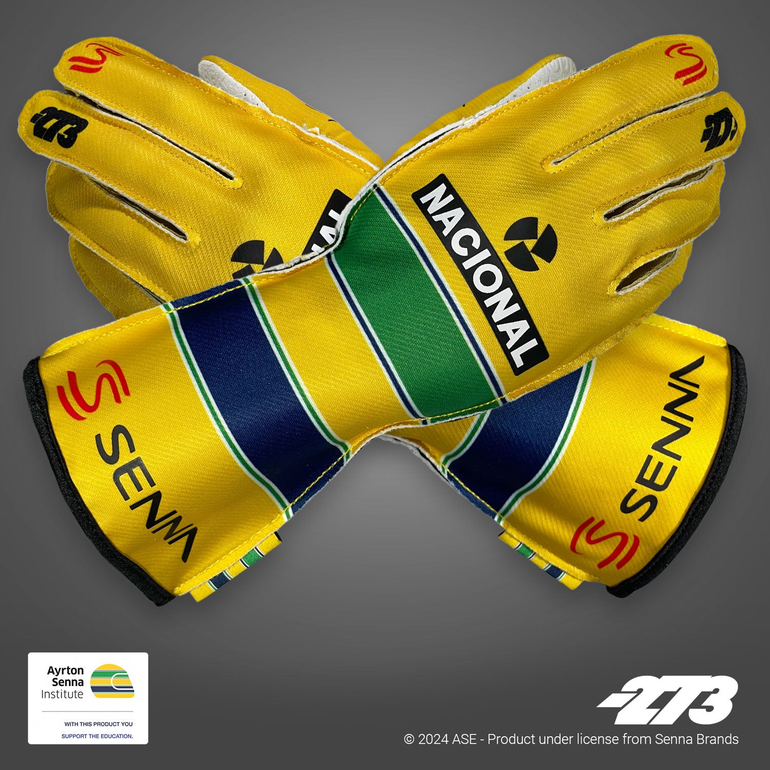 -273 レーシンググローブ AYRTON SENNA イエロー YELLOW×GREEN (アイルトン セナ モデル) レーシングカート・走行会用グローブ MY2024