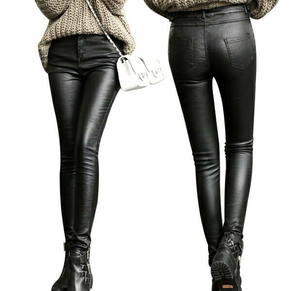 Cropped Pants - レザーパンツ レディース スキニー ジャズ ダンス 革パン PUレザー フェイクレザー スパッツ パンツ ボトムス スリムパンツ スリム レ