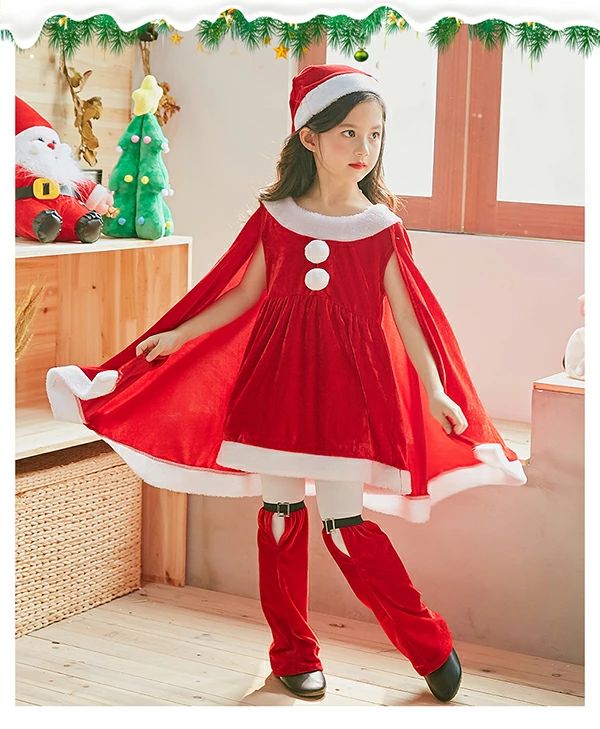 Rakuten - サンタ コスプレ ポンチョ マント 女の子 キッズ サンタ服 サンタさん 衣装 コスプレ コスチューム 子供服 仮装 ワンピース 帽子 サンタ