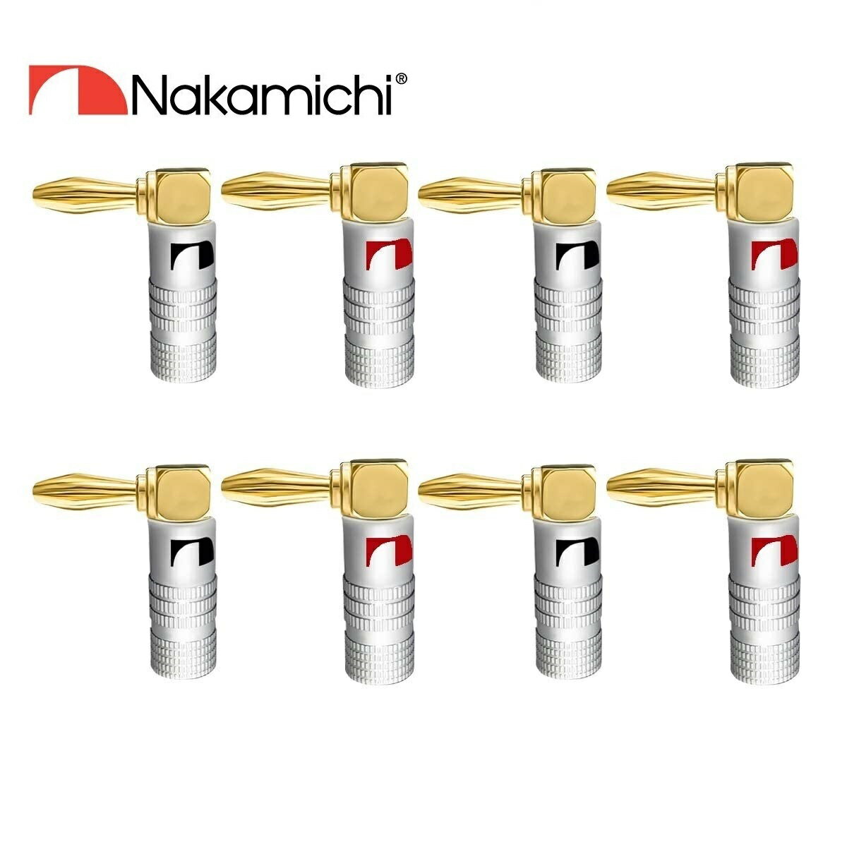 Nakamichi ナカミチ バナナプラグ L型 24K金メッキ アルミメタルシェル スピーカー ケーブル コネクター 8本