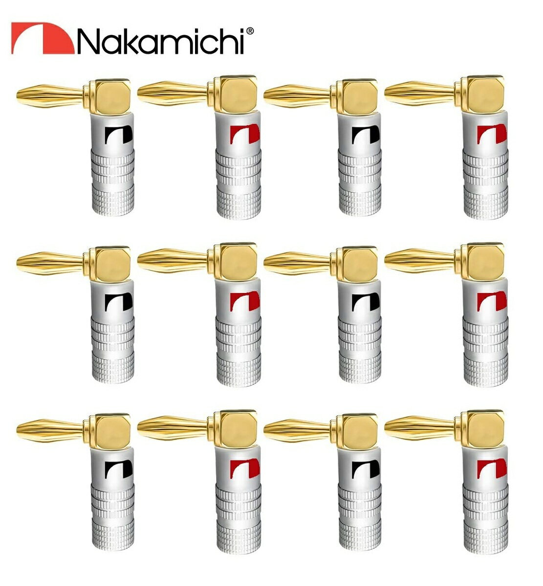 Nakamichi ナカミチ バナナプラグ L型 24K金メッキ アルミメタルシェル スピーカー ケーブル コネクター 12本