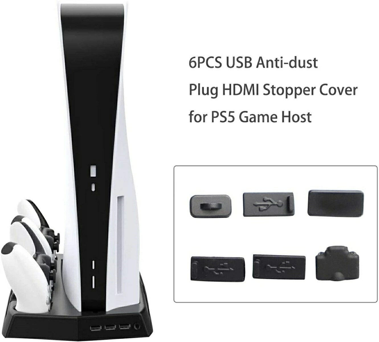 PS5 シリコン ダスト プラグ セット USB HDMIインターフェイス 防塵カバー 防塵プラグ 6個(ブラック) Playstation 5 コンソールアクセ..