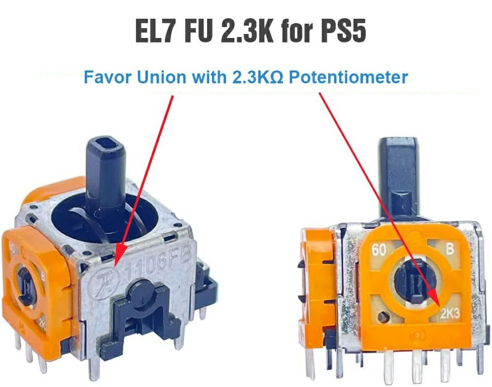 2個セット SONY PS5 PS4 PS3 FAVOR UNION製 EL7 FU 2.3K EL2 FU 10K アナログジョイスティック コントローラー 修理 交換 部品 リペア パーツ