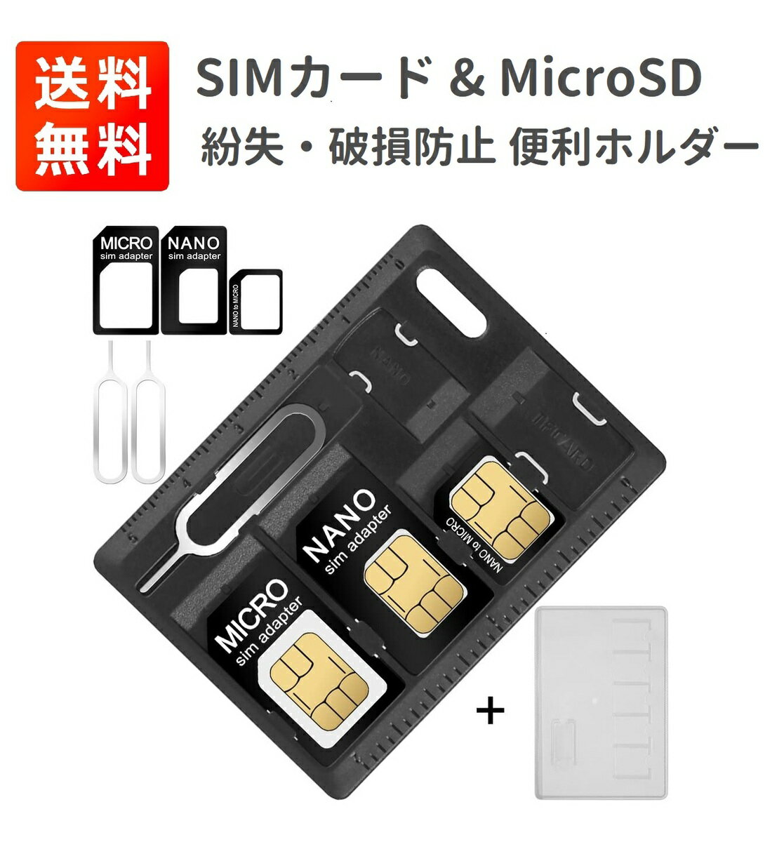 SIM カード & Micro SD ホルダー クレジットカードサイズ SIMカードリリースピン付き