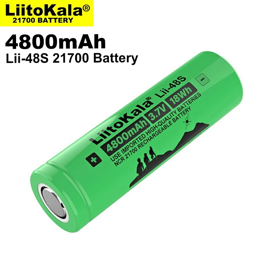  LiitoKala 大容量 リチウムイオン バッテリー Lii-48S 21700 3.7V 4800mAh 9.6A フラットトップ リチウム イオン 電池 充電池 電子タバコ 1本