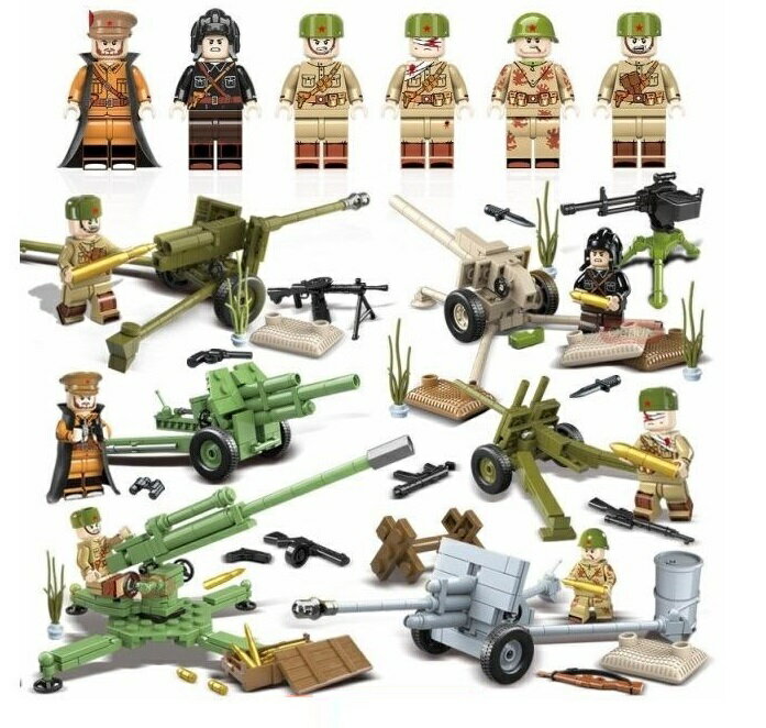 MOC LEGO レゴ ブロック 互換 WW2 第二次世界大戦 ソビエト連邦軍 後方部隊 指揮官 兵士 ミニフィグ 6体セット 大量武器 装備 兵器付き