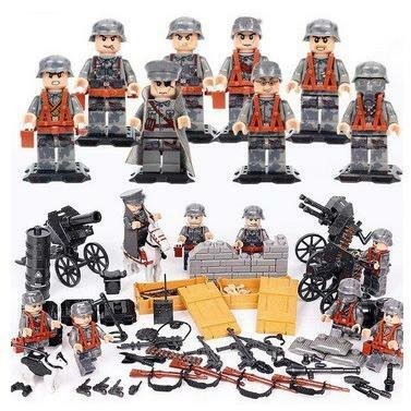MOC LEGO レゴ ブロック 互換 WW2 第二次世界大戦 ドイツ軍 ナチス 指揮官 兵士 ミニフィグ 8体セット 大量武器 装備 兵器付き
