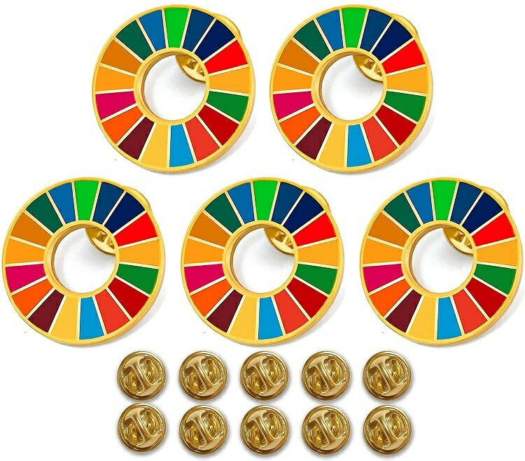 SDGs ピンバッジ 25mm サイズ 平ら仕上げ 国連ガイドライン対応 ゴールドフレーム シルバーフレーム UNDP 襟章 バッヂ 七宝焼 予備留め具付き 5個セット