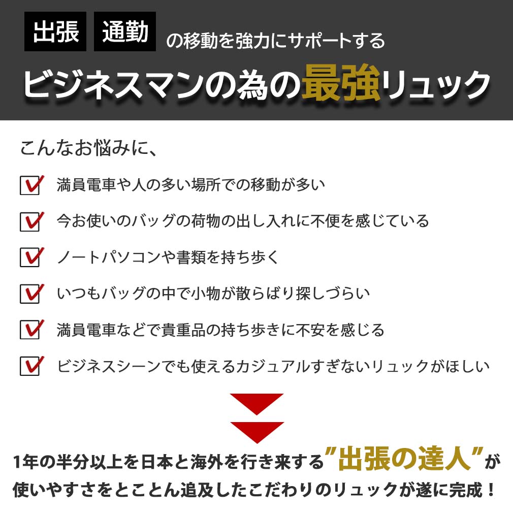 リュック メンズ ビジネス ビジネスリュック ビジネスバッグ バックパック パソコン収納 a4 スリ対策 スリ防止 盗難対策 スクエア 出張 通勤 通学 ペットボトル収納 リュックサック Smart Traveler スマートトラベラー 第4弾 2