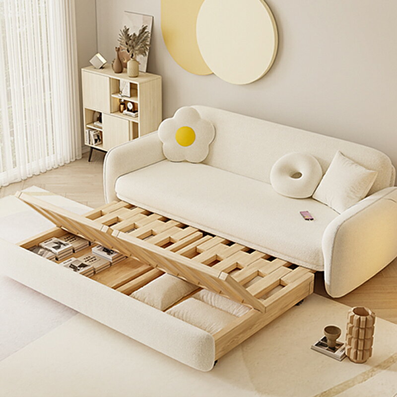 【10%OFFクーポン配布中】ソファベッド 幅156/176/196cm 2～3人掛け 収納付き クッション付き オーク材 高反発ウレタン おしゃれ 北欧風 ボリューム感 癒し 可愛い おすすめ 予備ベッド リビング ワンルーム ホテル