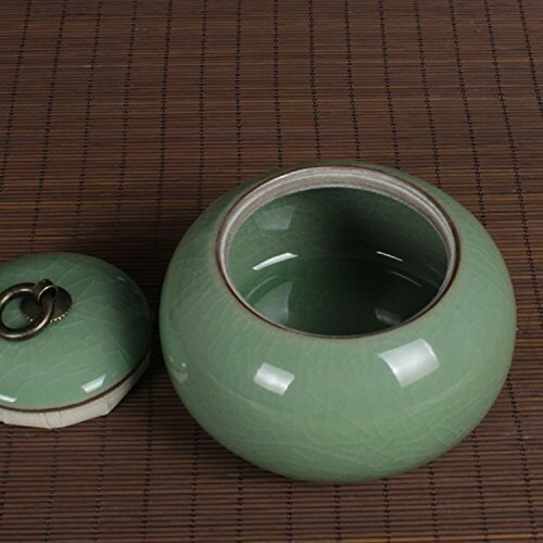 小物入れ 楕円形 和風 ふさ付きの蓋 陶器製 (ライトブルー)