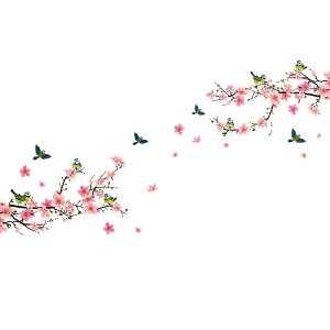 ウォールステッカー 和風 大きな桜の樹 小鳥さん