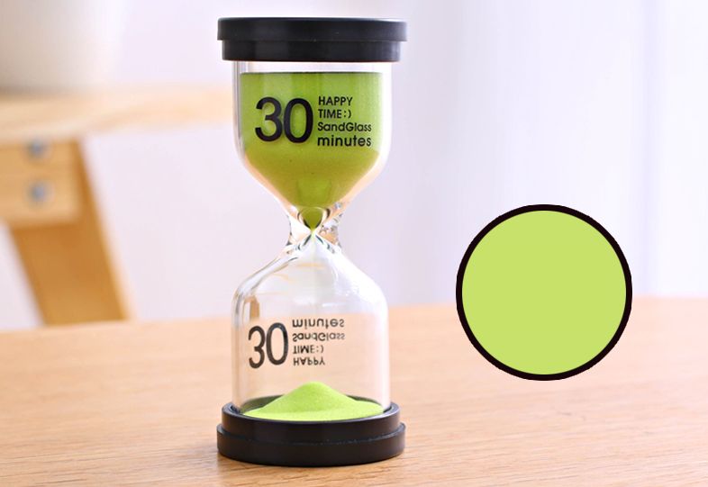 砂時計 30分計 ビタミンカラー 黒フタ 英文字 シンプル (グリーン)