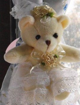 カーテンタッセル ぬいぐるみ風 ウェディングベア 新郎新婦セット (ホワイトドレス)