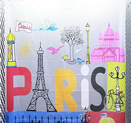 【30％OFFクーポン配布中】シャワーカーテン カラフル Paris パリ イラスト