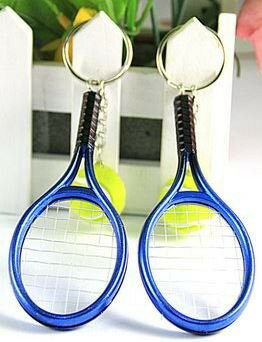 ペアキーホルダー（3000円程度） キーホルダー ペア テニスラケット ボール メタリック 2個セット (ブルー)