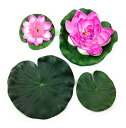 造花 スイレン 睡蓮鉢 装飾品 4点セット (ピンク系)