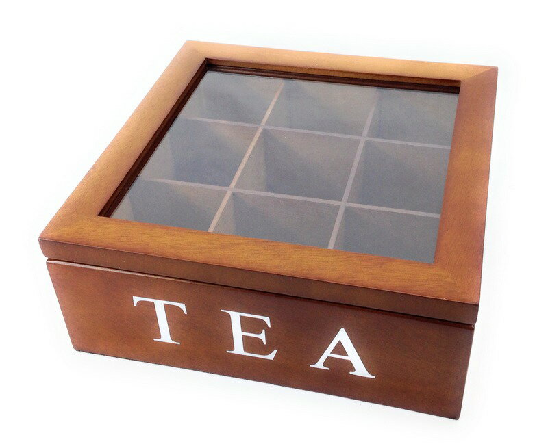 【50％OFF（半額）クーポン配布中】ティーバッグケース TEAロゴ入り 木製 (9つの仕切り)