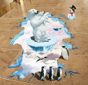 ウォールステッカー 割れた氷から飛び出す 白熊の親子 ペンギン 3D風