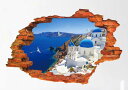 ウォールステッカー 壁穴から覗く 地中海の青い海と風景 3D風