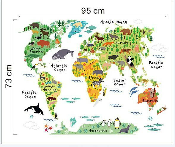 楽天市場 在庫処分セール ウォールステッカー 世界地図 かわいい動物のイラスト モノッコ