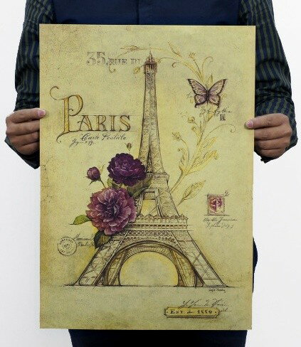 【50％OFF 半額 クーポン配布中】ポスター パリ 手書きの美しいエッフェル塔 花 蝶々PARIS
