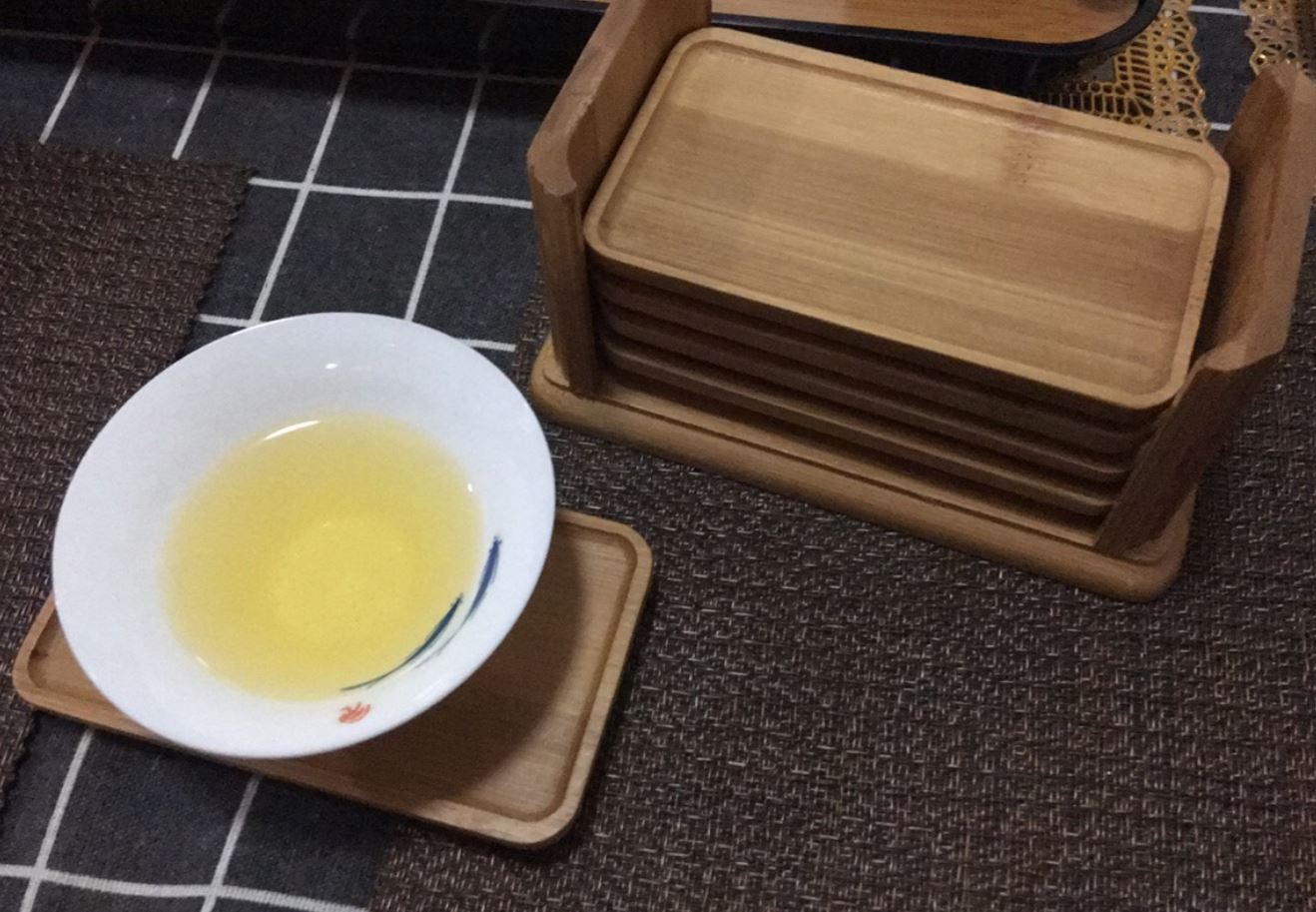 茶托 コースター 中国茶器 湯呑み 竹製 6枚セット ホルダー付き 長方形