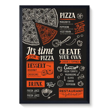インテリアボード 黒板風 ピザ PIZZA 店舗装飾 縦型 (Aタイプ)