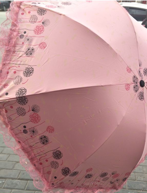 折り畳み傘 たんぽぽのイラスト パステルカラー フリル付き 晴雨兼用 (ピンク) 3