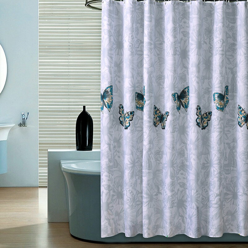シャワーカーテン バタフライ フラワー柄の透かし模様 クラシカル