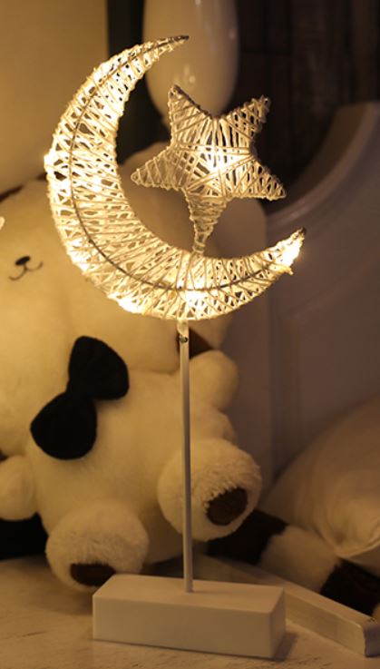 置物 LEDライト 籐編み風 ナチュラルデザイン スタンド式 (お月さま&お星さま)