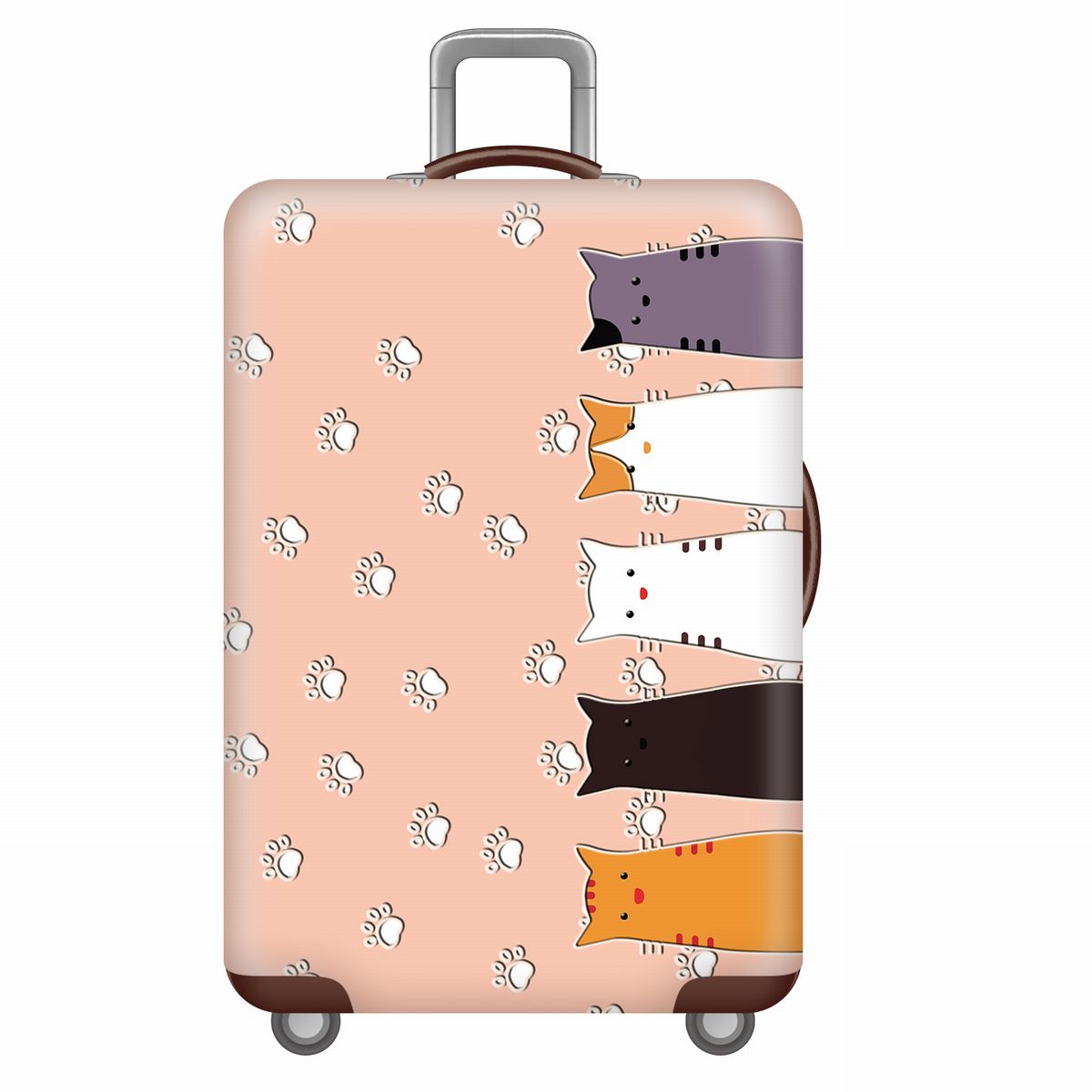 スーツケースカバー かわいい5匹の猫 肉球 イラスト プリント (L)