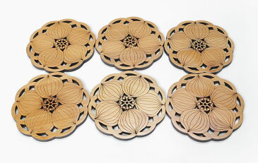 茶托 コースター 和モダン 木彫り 自然な色合い シンプル 6枚セット (5枚の花びら) 【送料無料】
