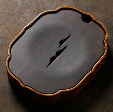 茶盤 1人用 縁起の良い柄の型抜き 中央くぼみ付き 中国茶 和モダン風 竹製 (角型)
