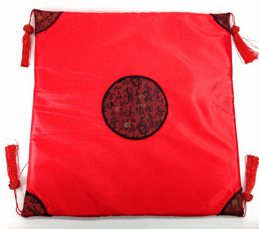 イス用座布団 薄型 中国式 クラシカルな伝統柄 房付き 紐なし (レッド)