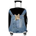 【50％OFF（半額）クーポン配布中】スーツケースカバー 顔を出す一匹のネコ プリント (サロペット, Lサイズ)