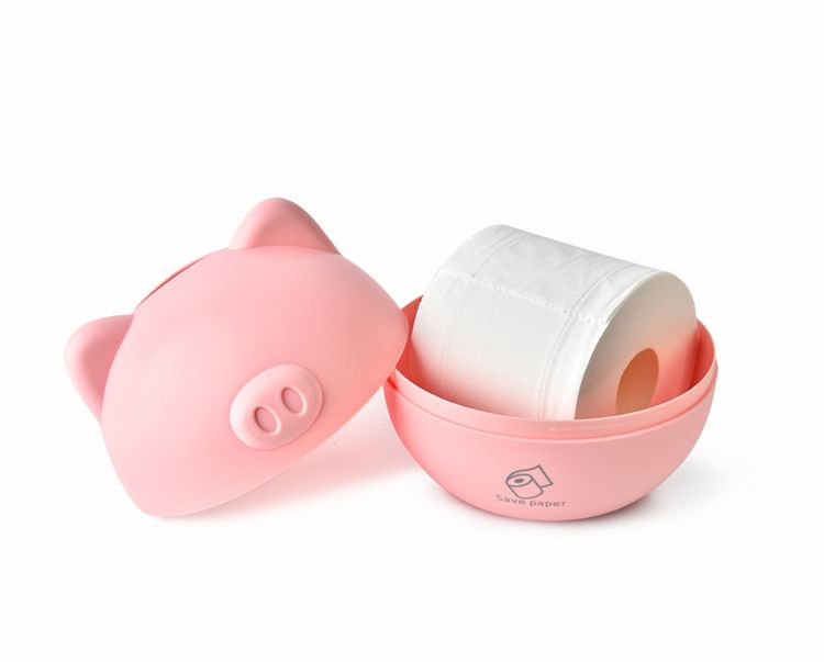 トイレットペーパーホルダー スタンド型 ブタさん 立体的な耳と鼻 シンプル (ピンク)