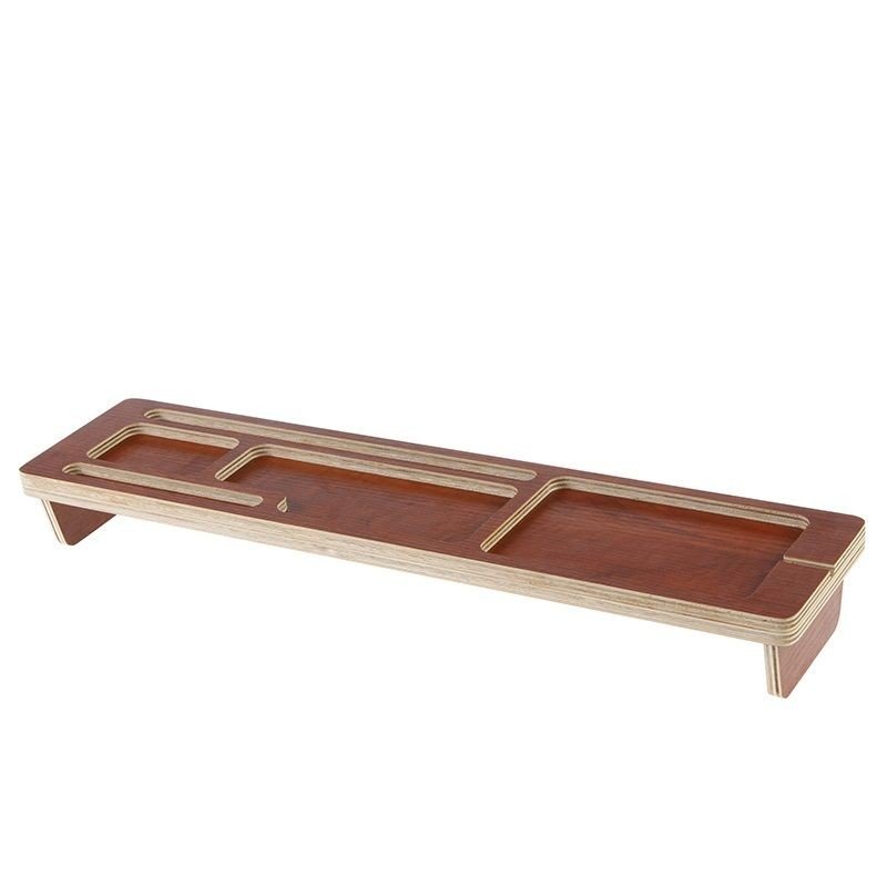 【訳あり】小物トレイ 卓上小物置き 多機能 仕切り付き 足つき シンプル 木製 (ブラウン)