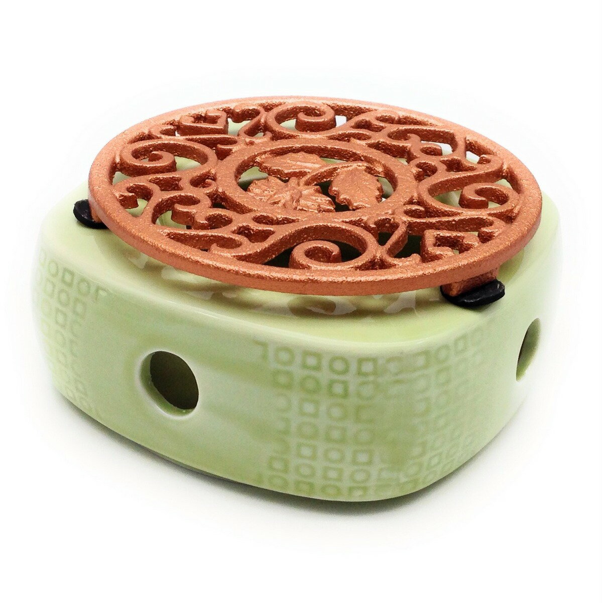 楽天輸入インテリア雑貨モノッコキャンドルウォーマー 丸穴 小さな丸と四角の模様 花の透かしデザイン 陶器製