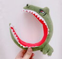 カチューシャ 頭にかじりつく恐竜 むき出しの牙 ユニーク (グリーン)