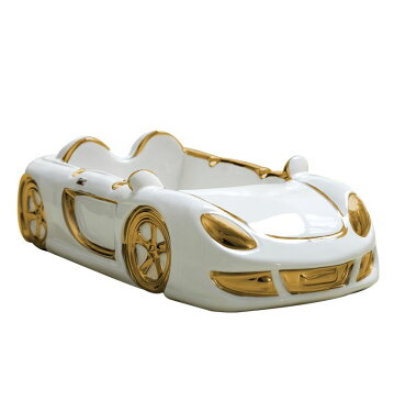灰皿 オープンカー スーパーカー ホワイト×メタリックカラー 陶器製 (ゴールド, 大サイズ)