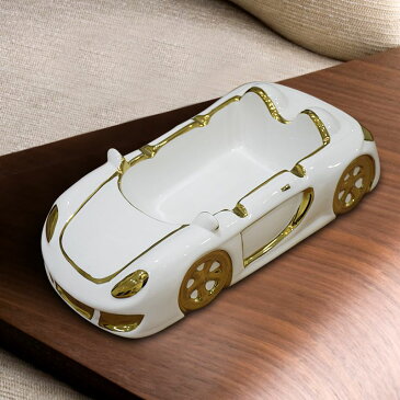 灰皿 オープンカー スーパーカー ホワイト×メタリックカラー 陶器製 (ゴールド, 大サイズ)