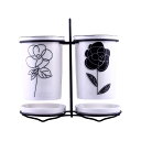 箸立て 2個一体型 お花のイラスト バラ シンプル ワイヤースタンド付き 陶器製