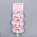 ウォールポケット キルト生地 刺繍レース フラワー＆タッセル装飾付き 3ポケット (ピンク)
