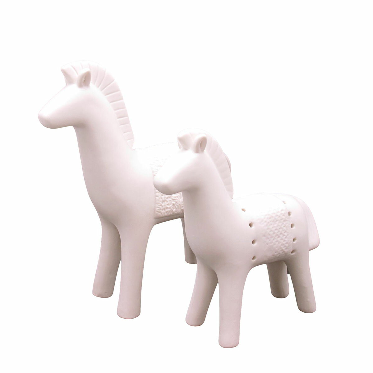 馬の置物 置物 白い馬の親子 シンプル 北欧風 2個セット 陶器製