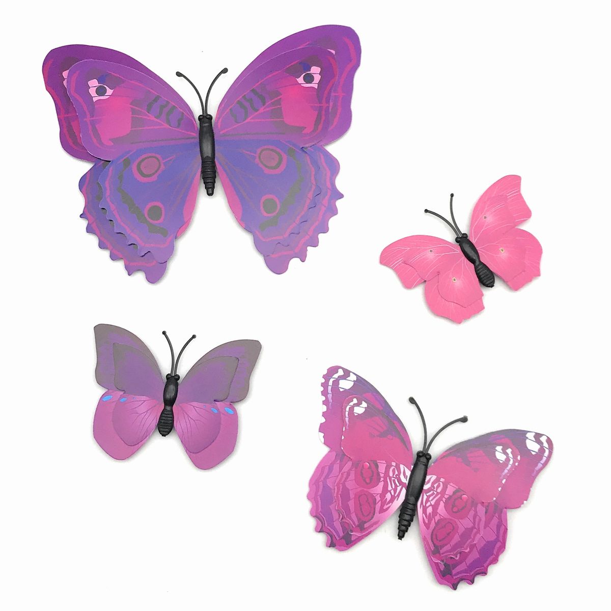 【訳あり】装飾品 おしゃれな蝶々 パープル系 大小4個セット