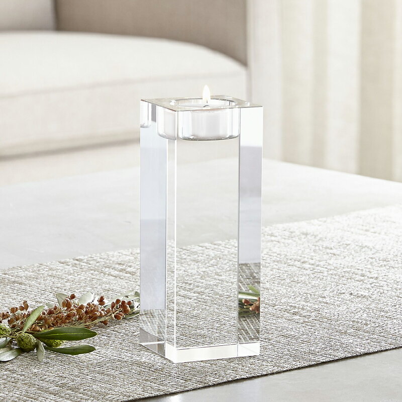 【訳あり】キャンドルホルダー クリスタルガラス風 美しい透明感 角型 (大サイズ)